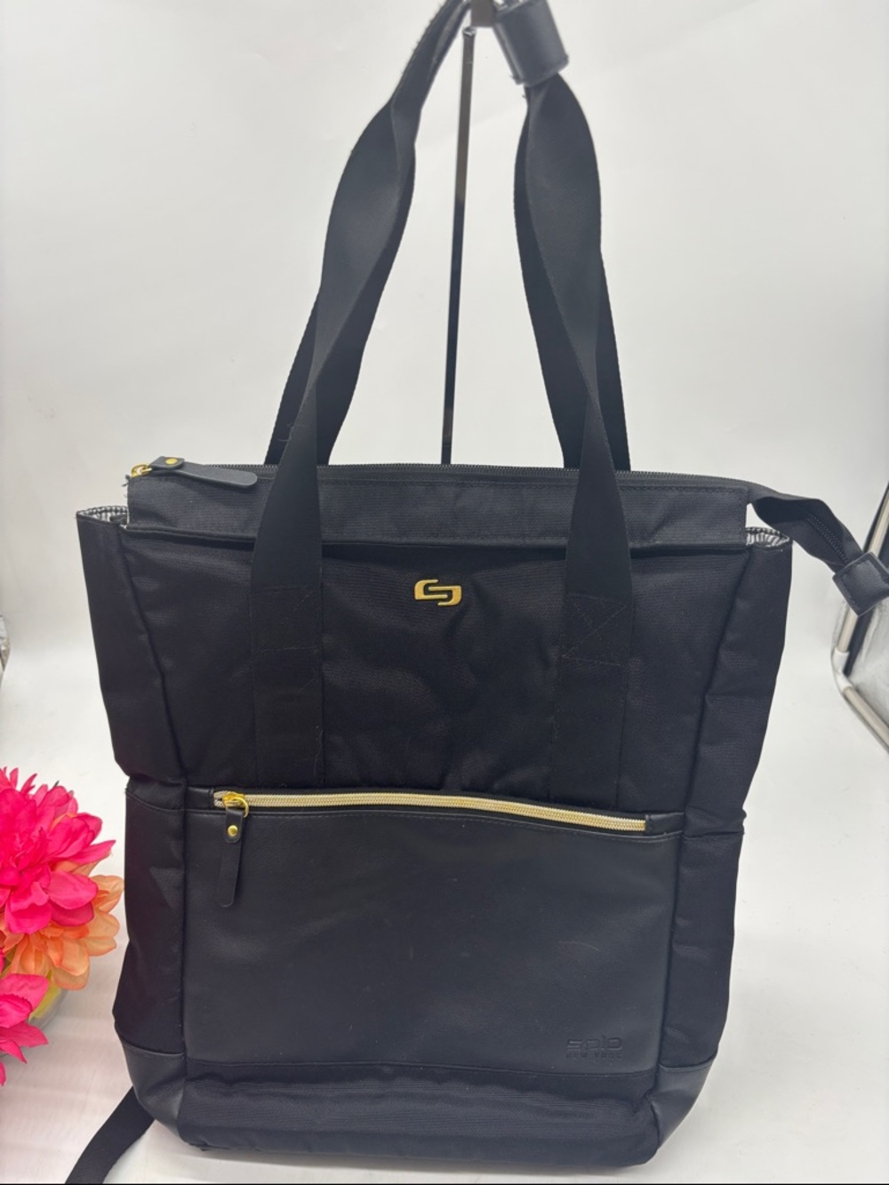 Solo New York Sleek Black Tote Bag with Gold Accents
